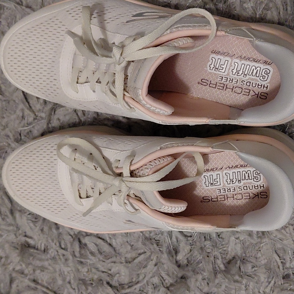 Skechers Women's Cream and Pink Sneakers - Picture 6 of 9